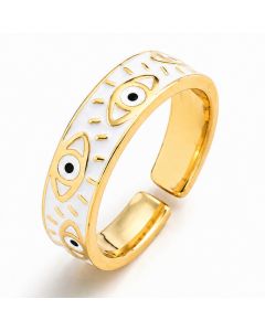 Deja Jewels Goudkleurige Verstelbare Damesring met Wit Oogmotief