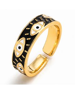Deja Jewels Goudkleurige Verstelbare Damesring met Zwart Oogmotief