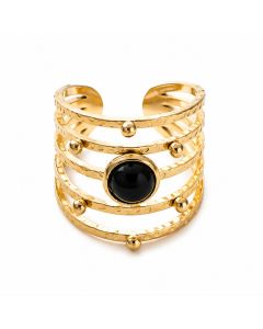 Deja Jewels Goudkleurige Verstelbare Damesring met Zwarte Cabochon