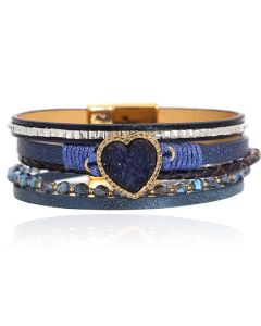 Deja Armband goudkleurig met hartvormige natuursteen in blauw