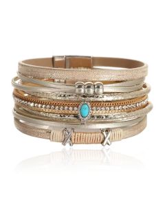 Deja Boho Armband goudkleurig met turquoise natuursteen in beige