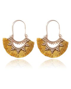 Deja Jewels Bohemian Gouden Oorbellen met Gele Franje Waaierhangers