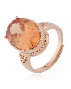 Deja Jewels Damesring - Verstelbaar, Met Grote Ovale Champagne Zirkonia Steen