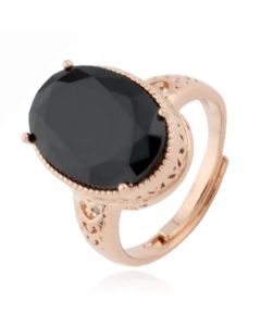 Deja Jewels Damesring - Verstelbaar, Met Grote Ovale Zwarte Zirkonia Steen