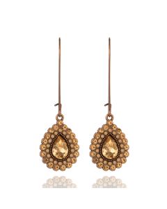 Deja Jewels Etnische Goudkleurige Oorbellen met BruinChampagnekleurige Hanger