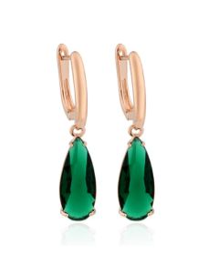 Deja Jewels Oorbellen met Hangers - Dames, Roségouden Afwerking, Groene Waterdrop Glassteen