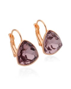 Deja Jewels Oorbellen met Hangers - Dames, Roségouden Afwerking, Paarse Bolle Driehoek Glassteen