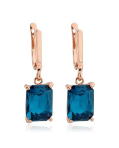 Deja Jewels Oorbellen met Hangers - Dames, Rosegoudkleurige Afwerking, Rechthoekige Blauwe Glassteen