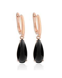 Deja Jewels Oorbellen met Hangers - Dames, Roségouden Afwerking, Zwarte Waterdrop Glassteen