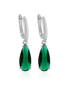 Deja Jewels Oorbellen met Hangers - Dames, Zilveren Afwerking, Groene Waterdrop Glassteen