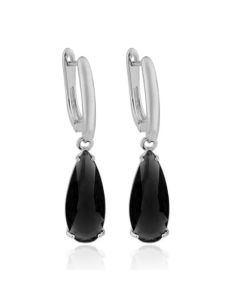 Deja Jewels Oorbellen met Hangers - Dames, Zilveren Afwerking, Zwarte Waterdrop Glassteen