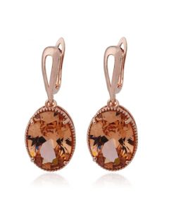 Deja Jewels Oorbellen met Ovale Glassteen Hangers - Dames, Roségouden Afwerking, Champagnekleurige Glassteen