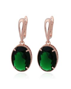 Deja Jewels Oorbellen met Ovale Glassteen Hangers - Dames, Roségouden Afwerking, Groene Glassteen