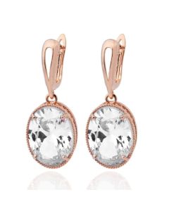 Deja Jewels Oorbellen met Ovale Glassteen Hangers - Dames, Roségouden Afwerking, Transparante Glassteen