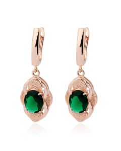 Deja Jewels Oorbellen met Ovale Hangers - Dames, Roségouden Afwerking, Groene Glassteen