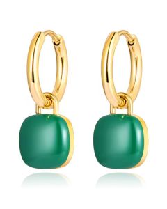 Deja Jewels Oorringen Goudkleurig Met Groene Acryl Hanger