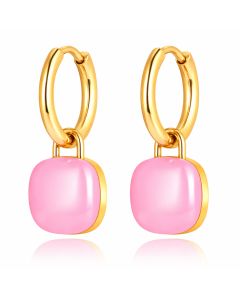 Deja Jewels Oorringen Goudkleurig Met Lichtroze Acryl Hanger