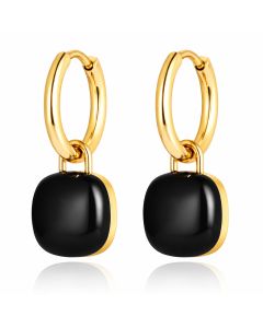 Deja Jewels Oorringen Goudkleurig Met Zwarte Acryl Hanger