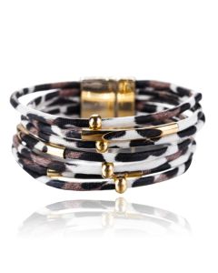 Dierenprint multilayer dames armband in de kleuren goud en bruin