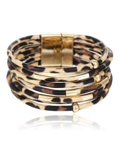 Dierenprint multilayer dames armband in de kleuren goud en wit