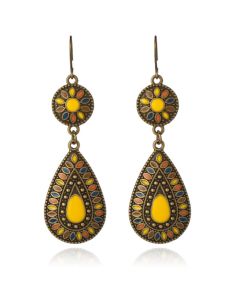 Druppelvorm dames oorbellen hangers multicolor gele steen
