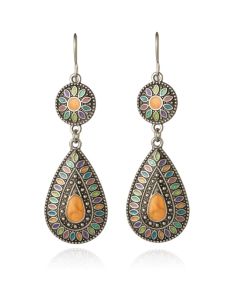 Druppelvorm dames oorbellen hangers multicolor oranje steen