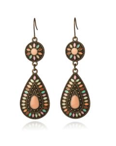 Druppelvorm dames oorbellen hangers multicolor roze steen