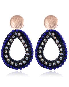 Druppelvormige Oorhangers met Kristal en Touw - Zwart Blauw