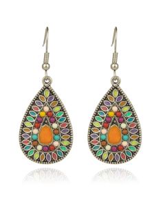 Druppelvormige zilverkleurige multicolor dames oorbellen