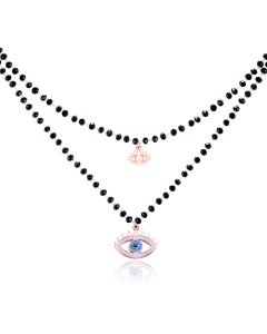 Dubbel Laags Ketting Kristal Kralen - Blue Eye Rose Gold
