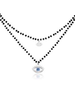 Dubbel Laags Ketting Kristal Kralen - Blue Eye Silver
