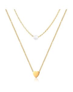 Dubbele ketting Edelstaal Verguld Goudkleurig Heart Pearl