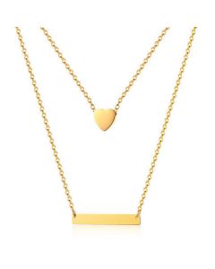Dubbele ketting Edelstaal Verguld Goudkleurig Horizontal Bar Heart