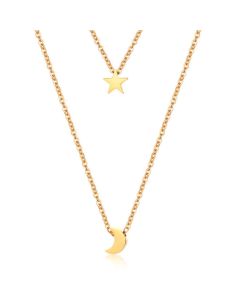 Dubbele ketting Edelstaal Verguld Goudkleurig Star Moon