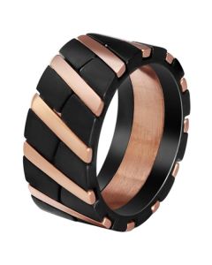 Edelstaal heren ring Diagonal Stripe Black Rose-20mm
