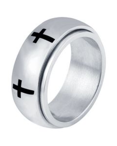 Edelstaal heren ring Spinning Cross Zilverkleurig
