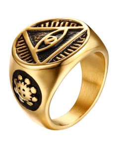 Edelstaal zegelring voor mannen Eye Of Providence Goudkleurig