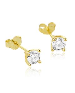 Elenza .925 Zilveren Studs met Gouden Plating en Zirconia – 4mm