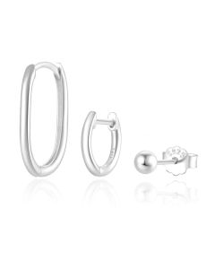 Elenza Drie-in-één Oorbellen Set – Elegant Design in Zilver