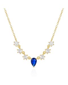 Elenza Gouden Ketting met Blauwe Zirkonia en Witte Steentjes – Luxe Dames Sieraad