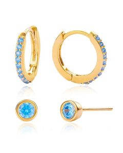 Elenza Gouden Oorring- en Studset met Blauwe Zirconia