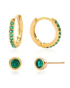 Elenza Gouden Oorring- en Studset met Groene Zirconia