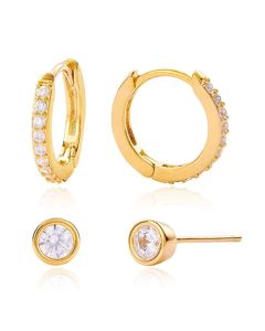 Elenza Gouden Oorring- en Studset met Zirconia