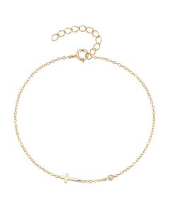 Elenza Goudkleurige 925 Sterling Zilveren Armband met Fijn Kruis en Zirkonia
