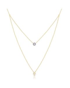 Elenza Goudkleurige Dubbele Ketting met Hamsa Hand en Zirkonia Steen