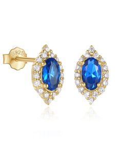 Elenza Goudkleurige Oorbellen met Blauwe Zirkonia en Diamantdetails