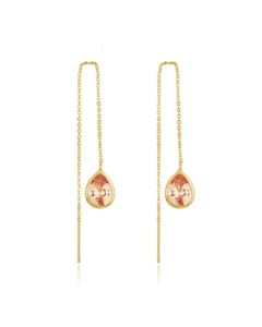 Elenza Goudkleurige Oorbellen met Peach Zirkonia in Kettingdesign