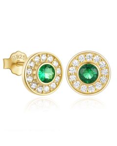 Elenza Goudkleurige Studs met Groene Smaragd en Zirkonia