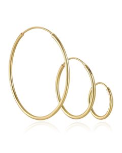 Elenza Set van 3 Goudkleurige Hoepel Oorbellen 12mm 20mm 30mm