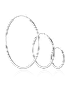 Elenza Set van 3 Zilverkleurige Hoepel Oorbellen 12mm 20mm 30mm
